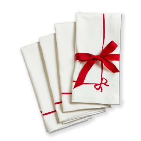Very Merry Bow Napkin Set Cotton Christmas Cloth Napkins