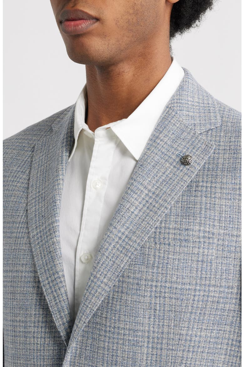 Midland Contemporary Fit Light Grey Plaid Wool & Silk Sport Coat, Alternate, color, LIGHT GREY