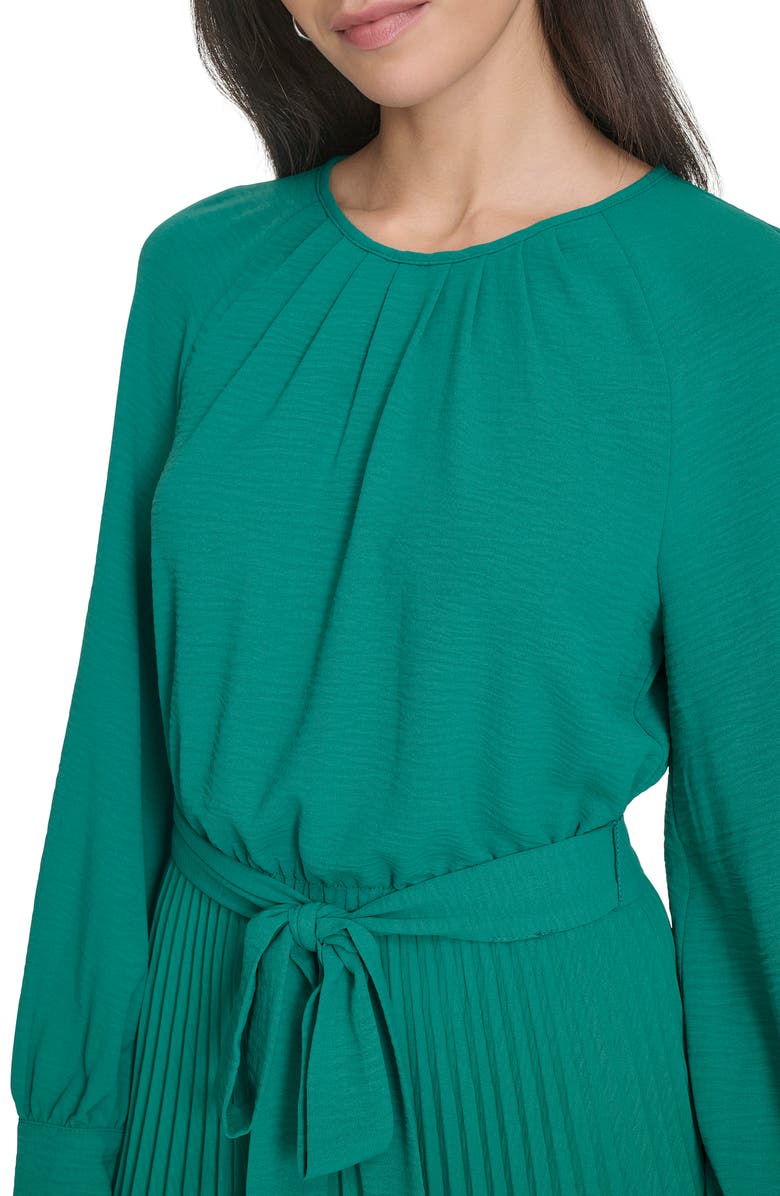 Calvin Klein Aerowash Long Sleeve Pleated Midi Dress, Alternate, color, Meadow