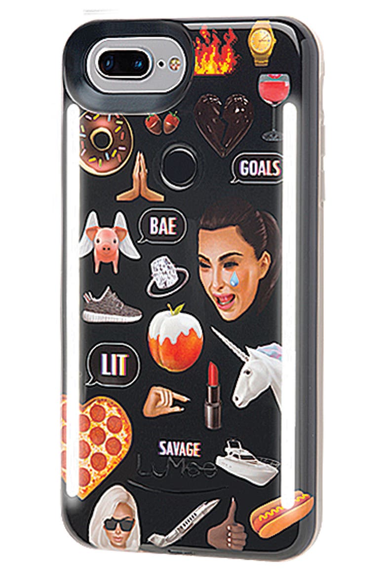 Kimoji Collage Lighted iPhone Case, Alternate, color, BLACK