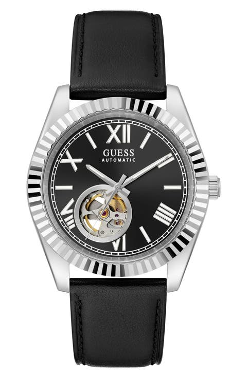 Open Heart Automatic Leather Strap Watch, 42mm