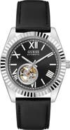 GUESS Open Heart Automatic Leather Strap Watch, 42mm