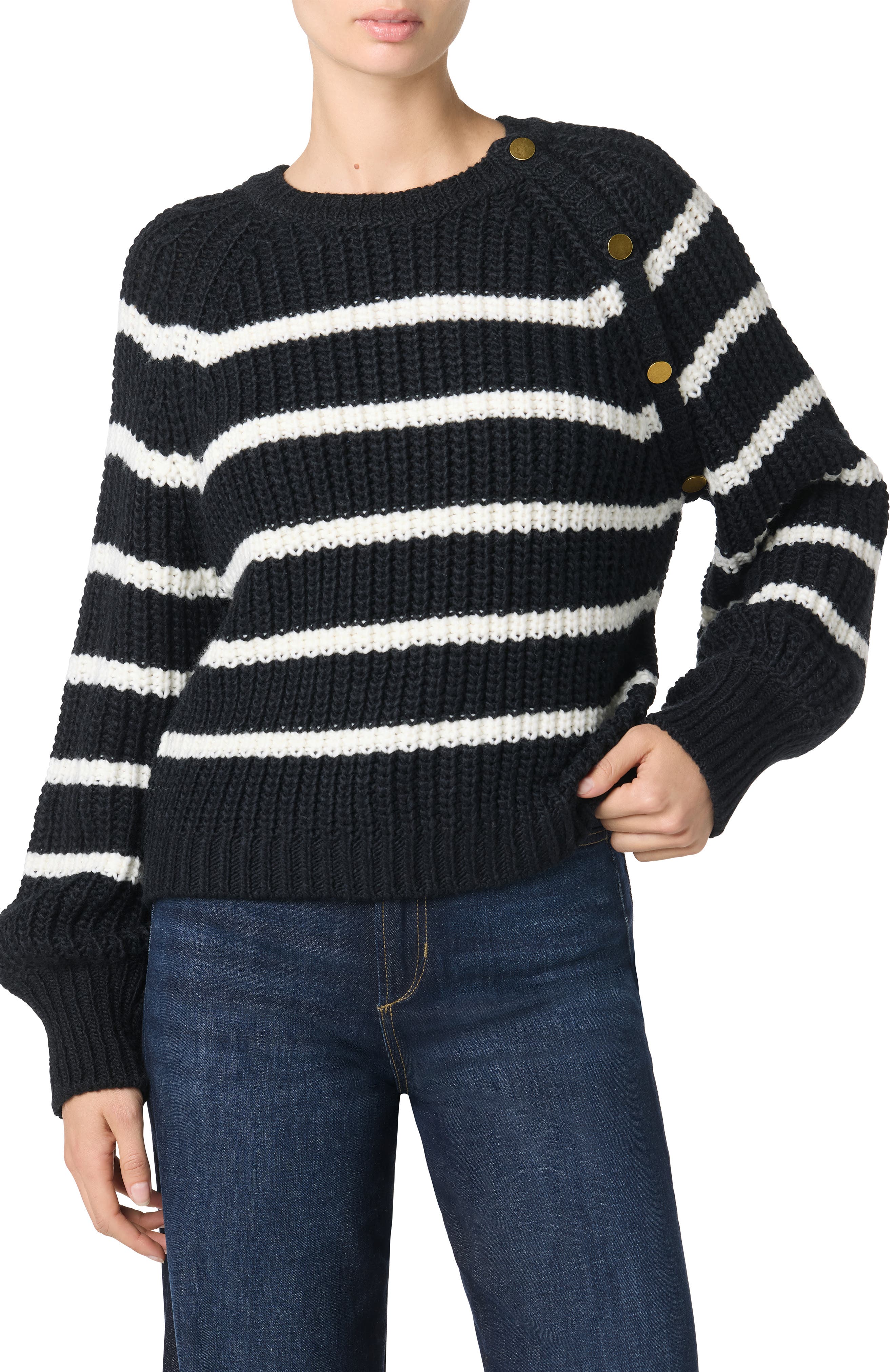 Striped Shoulder Button Sweater
