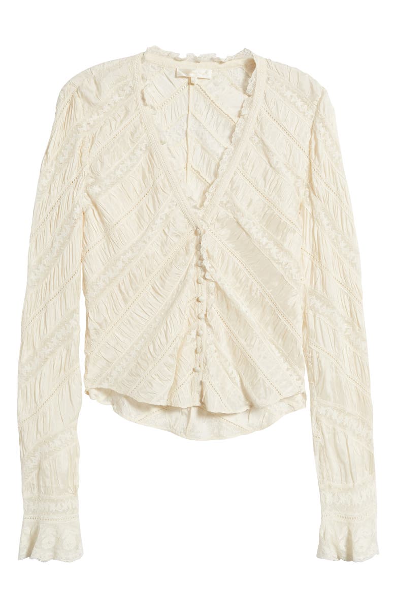 LoveShackFancy Tandra Lace & Eyelet Detail Long Sleeve Top, Alternate, color, 