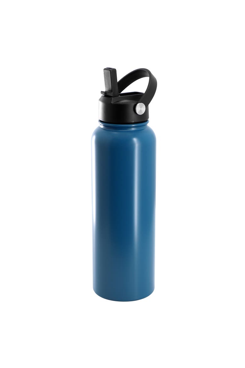 Marina 38 Ounce Double Wall Stainless Steel Thermal Bottle with Lid and Straw, Main, color, Blue