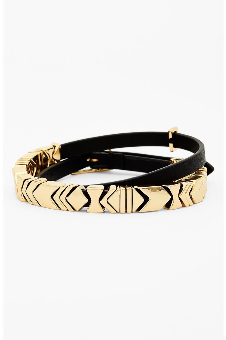 Leather Wrap Bracelet, Main, color, BLACK/ GOLD