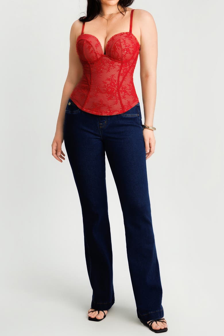 Underwire Snatched Push-Up Lace Flora Convertible Strap Corset Bustier, Alternate, color, Rouge