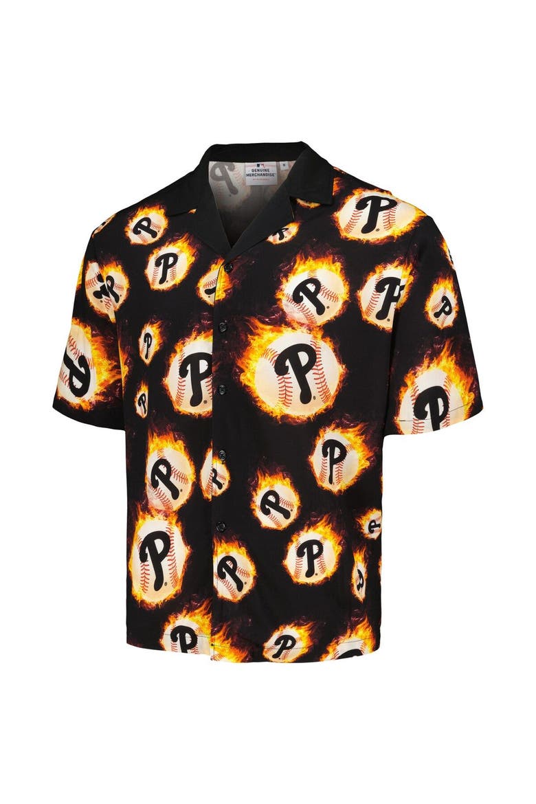 Men's PLEASURES  Black Philadelphia Phillies Flame Fireball Button-Up Shirt, Alternate, color, Black