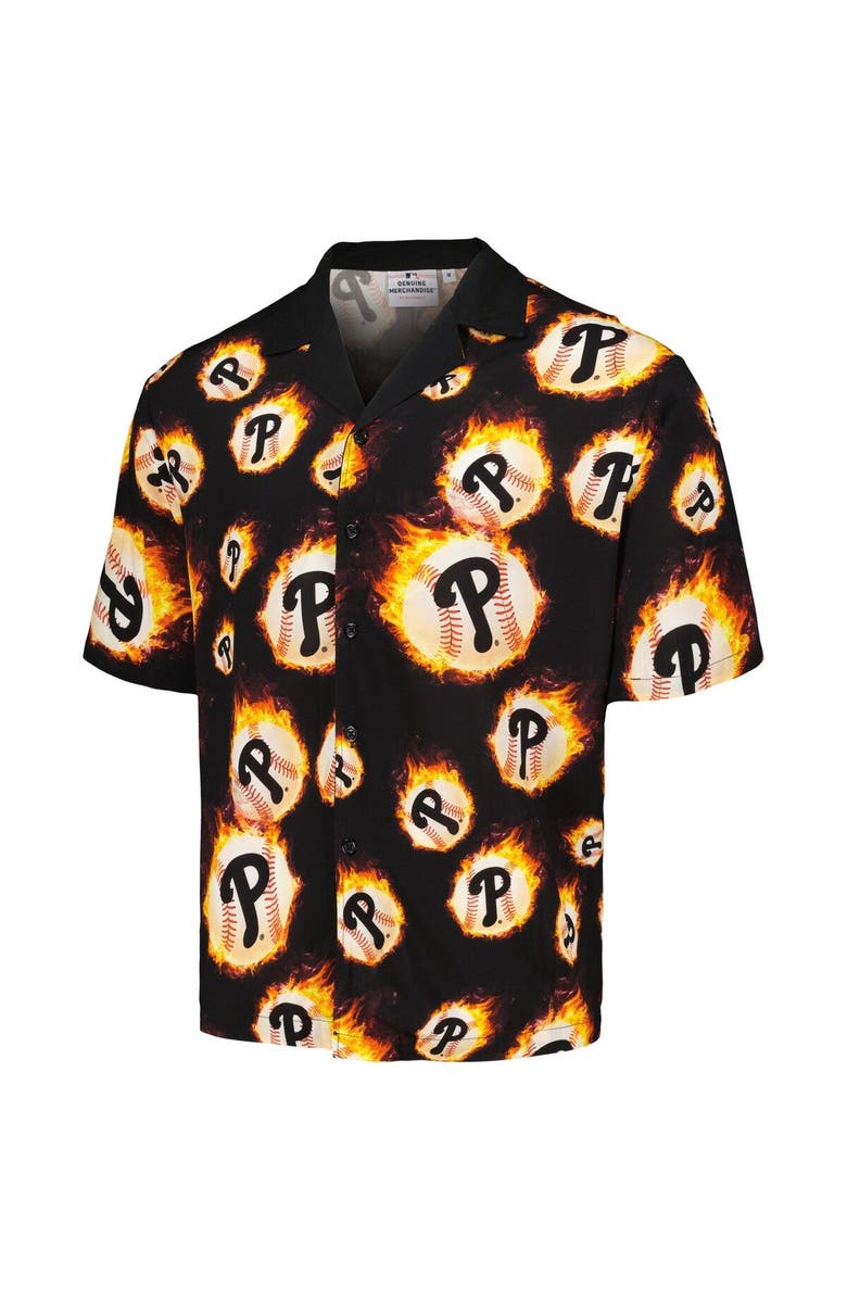 PLEASURES Men's PLEASURES Black Philadelphia Phillies Flame Fireball Button-Up Shirt, Alternate, color, Black
