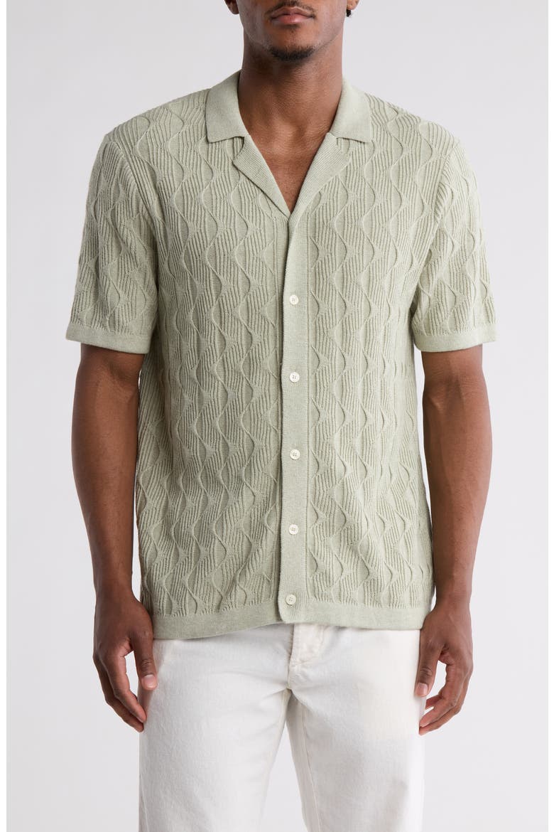 Textured Short Sleeve Button-Up Polo, Main, color, SAGE