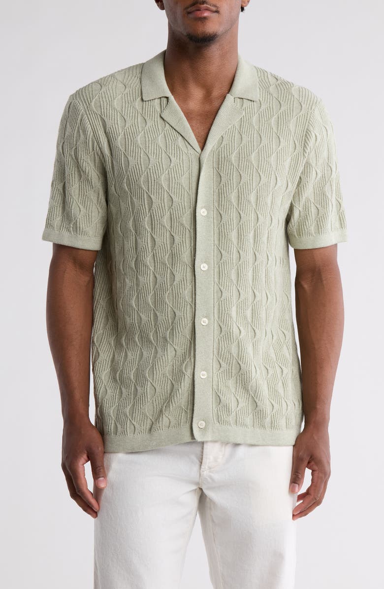 TRUTH Textured Short Sleeve Button-Up Polo, Main, color, Sage