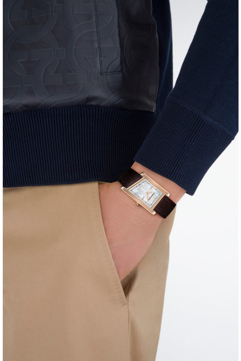 Asymetrique Leather Strap Watch, 24mm x 39mm, Alternate, color, IP ROSE GOLD