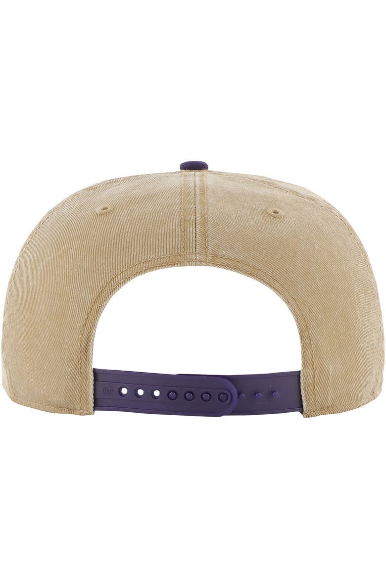 Men's '47 Khaki/Purple Los Angeles Lakers Chilmark Captain Snapback Hat, Alternate, color, Khaki