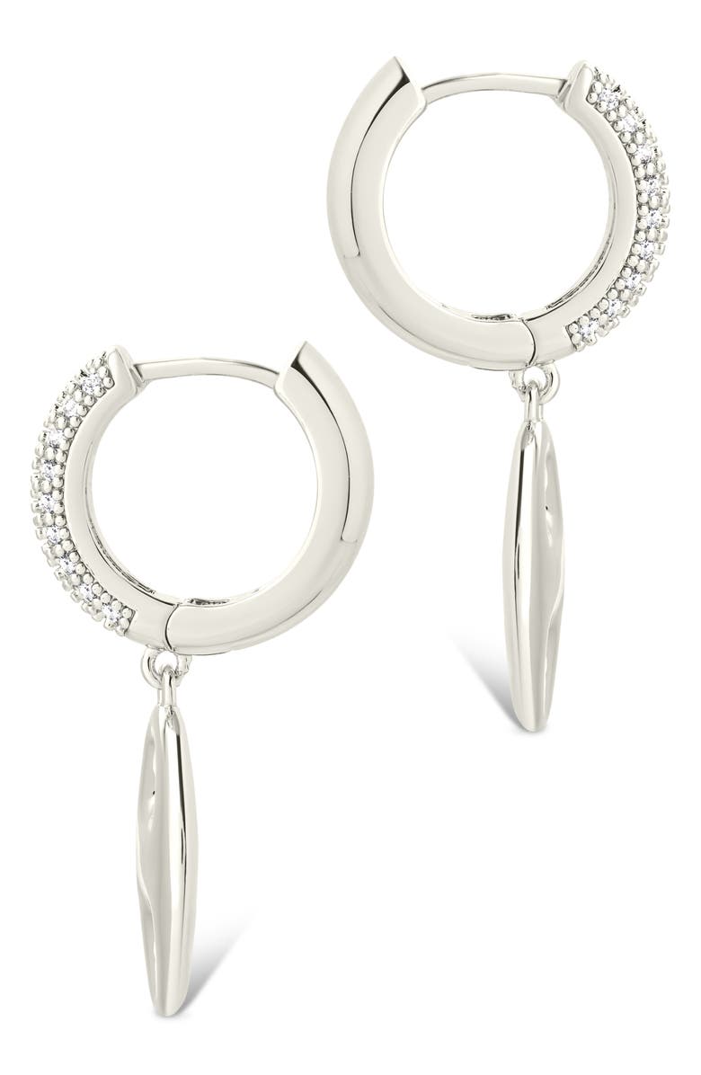 Sterling Forever Bliss Cubic Zirconia Anchor Charm Huggie Hoop Earrings, Alternate, color,