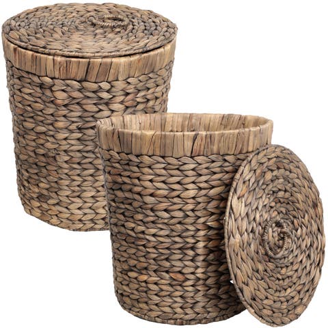 Nora Handwoven Water Hyacinth 5.7-Gallon Tapered Round Wicker Watebasket with Lid (Set of 2)