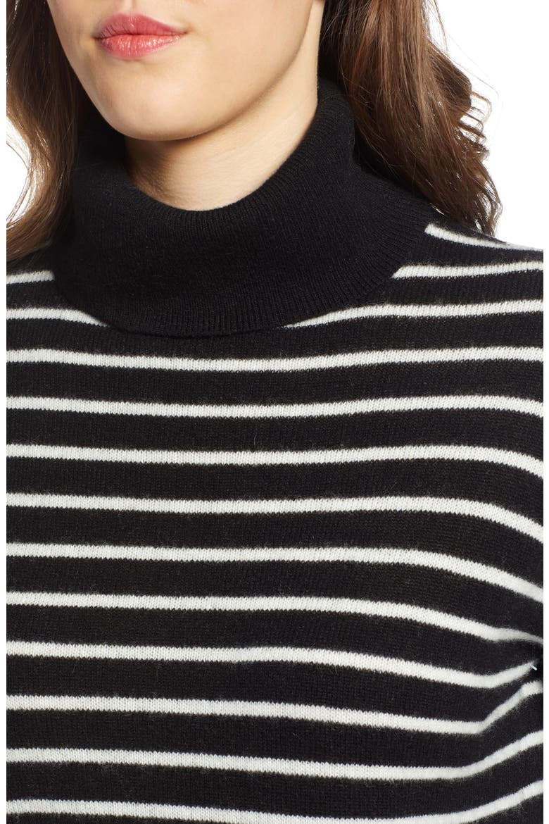 Cashmere Turtleneck Sweater, Alternate, color, BLACK- IVORY STRIPE