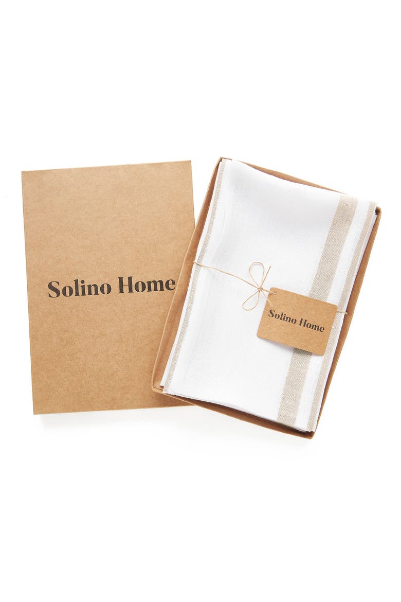 Linen Dinner Napkins Set of 4, 20 x 20" - French Stripe, Alternate, color, Natural and White