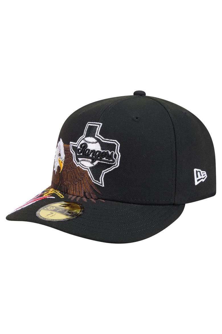 Men's New Era Black Texas Rangers Americana Bald Eagle Pre-Curved 59FIFTY Fitted Hat, Alternate, color, Black