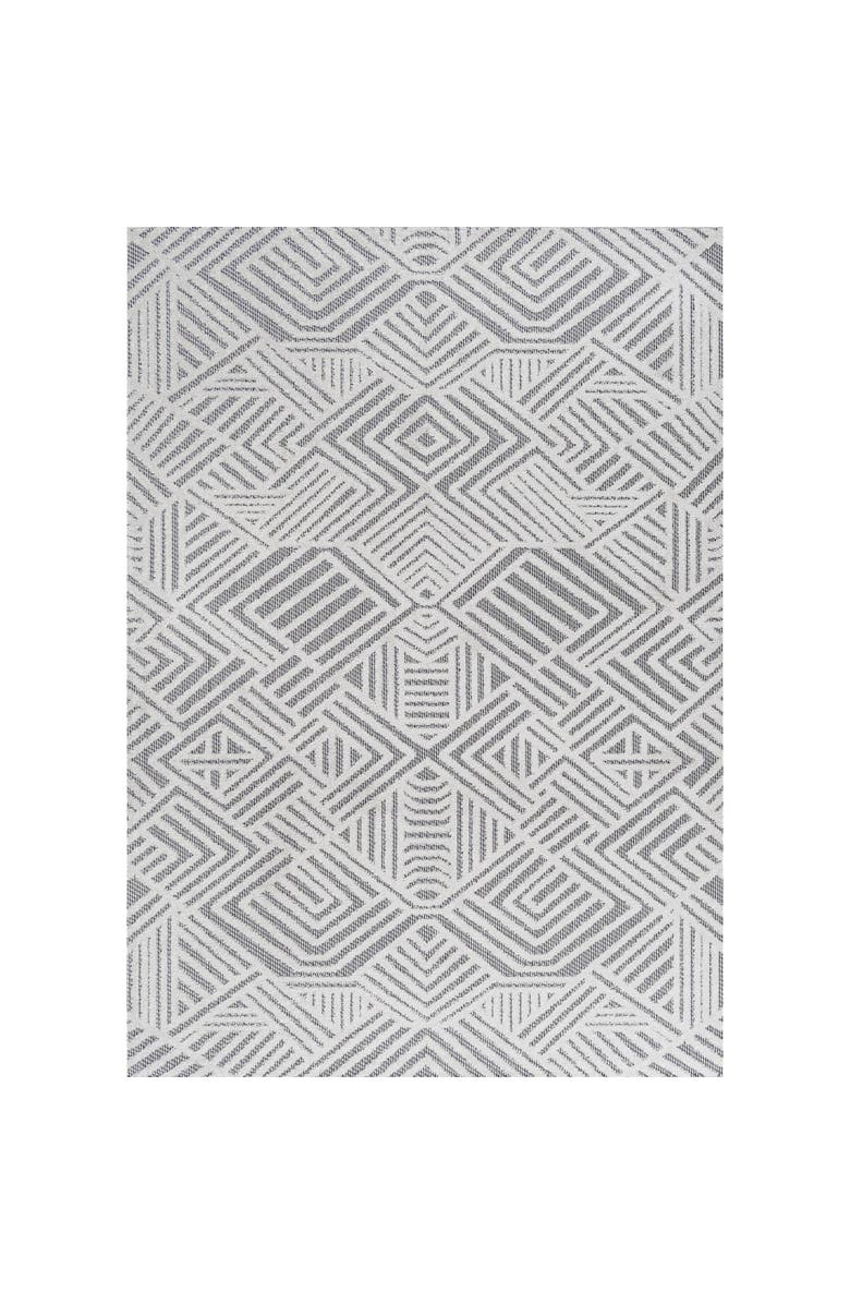 JONATHAN Y Jordan High-Low Pile Art Deco Geometric Indoor/Outdoor Area Rug, Main, color, White/Black