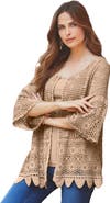Roaman's Plus Size Scallop Trim Crochet Cardigan