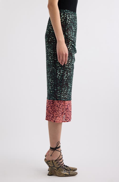 Dries Van Noten Homoa Layered Mixed Print Midi Skirt In Malachite