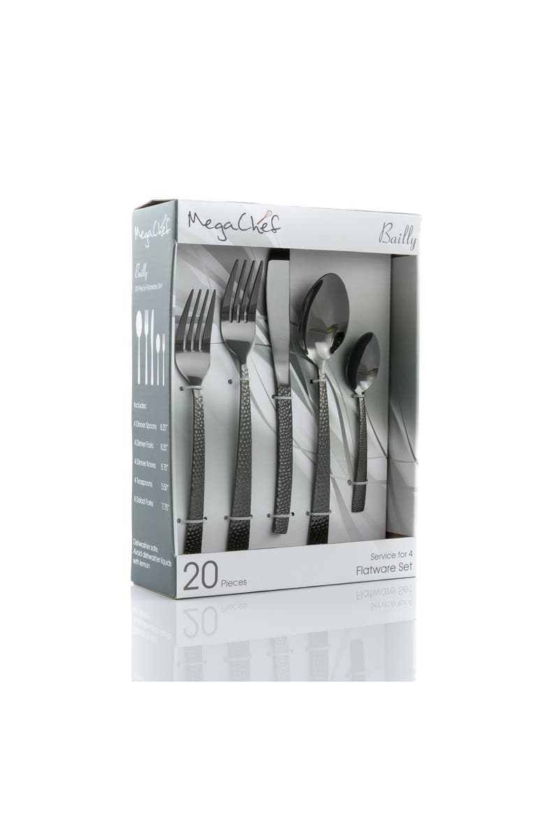 Baily 20 Piece Flatware Utensil Set, Stainless Steel Silverware Metal Service for 4, Alternate, color, Black