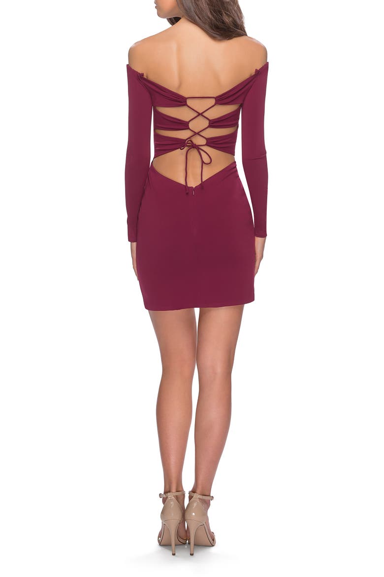 Off the Shoulder Long Sleeve Body-Con Minidress, Alternate, color, DARK BERRY