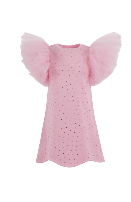 Lola + The Boys Crystal Ruffle Dress In Pink