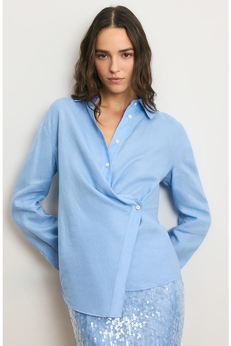 Perezzi Asymmetric Linen Button-Up Shirt, Alternate, color, BLUE JAY