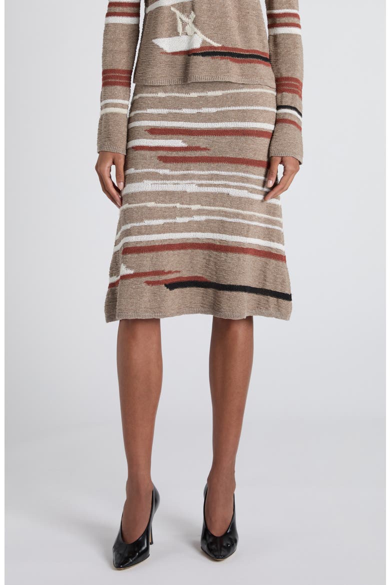 Venice Intarsia Linen & Cotton Mélange Sweater Skirt, Main, color, 1501 STONEMEL/ MAPLE/ CHALK