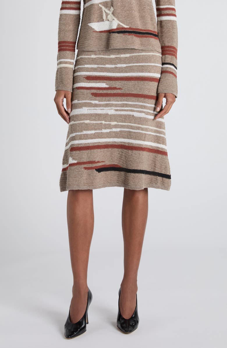 Bottega Veneta Venice Intarsia Linen & Cotton Mélange Sweater Skirt, Main, color, 1501 Stonemel/ Maple/ Chalk