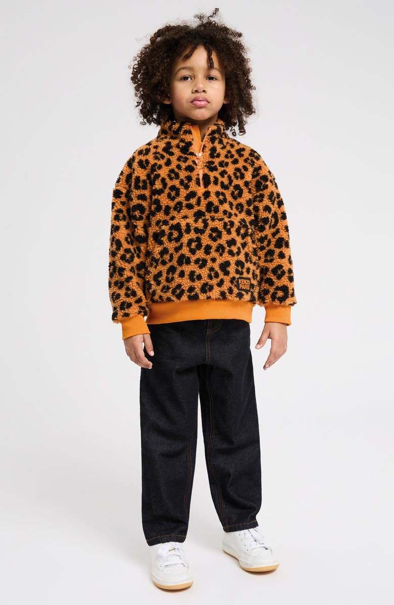 KENZO Kids' Faux Shearling Quarter Zip Sweatshirt, Alternate, color, Ginger