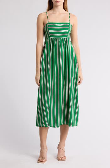 Shop Melrose And Market Stripe Babydoll Midi Dress In Green Flora Emma Stripe