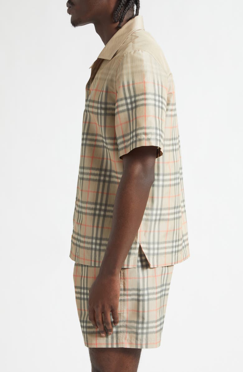 Burberry Hugh Shaded Check Camp Shirt, Alternate, color, Sand Ip Check