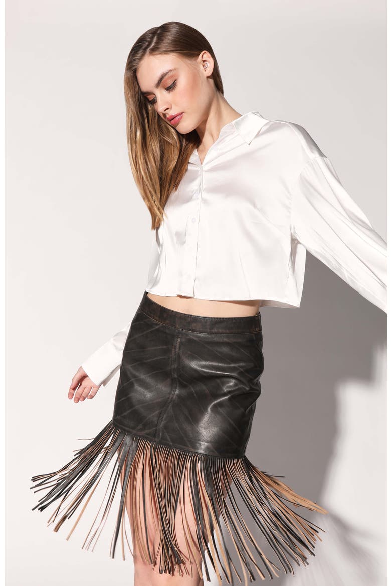 Sabrina High Waist Leather Skirt, Alternate, color, BLACK BEIGE