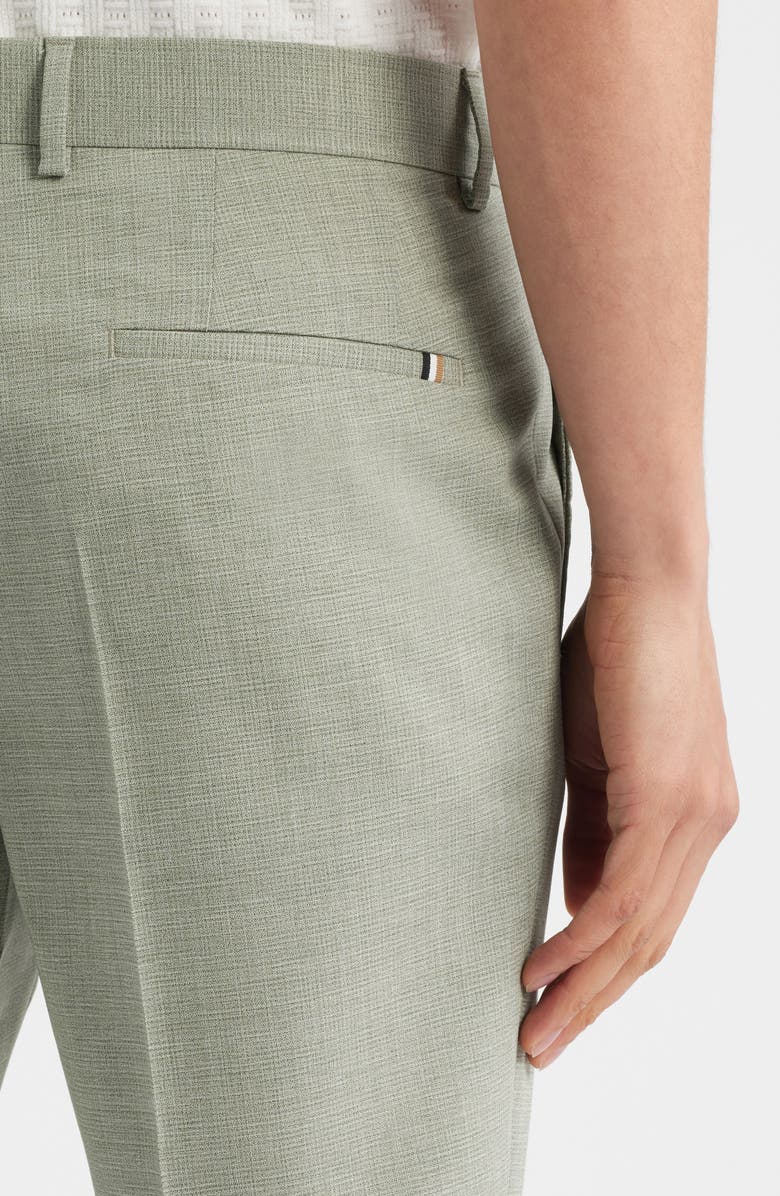 BOSS Genius Slim Fit Microcheck Flat Front Stretch Dress Pants, Alternate, color, Medium Green