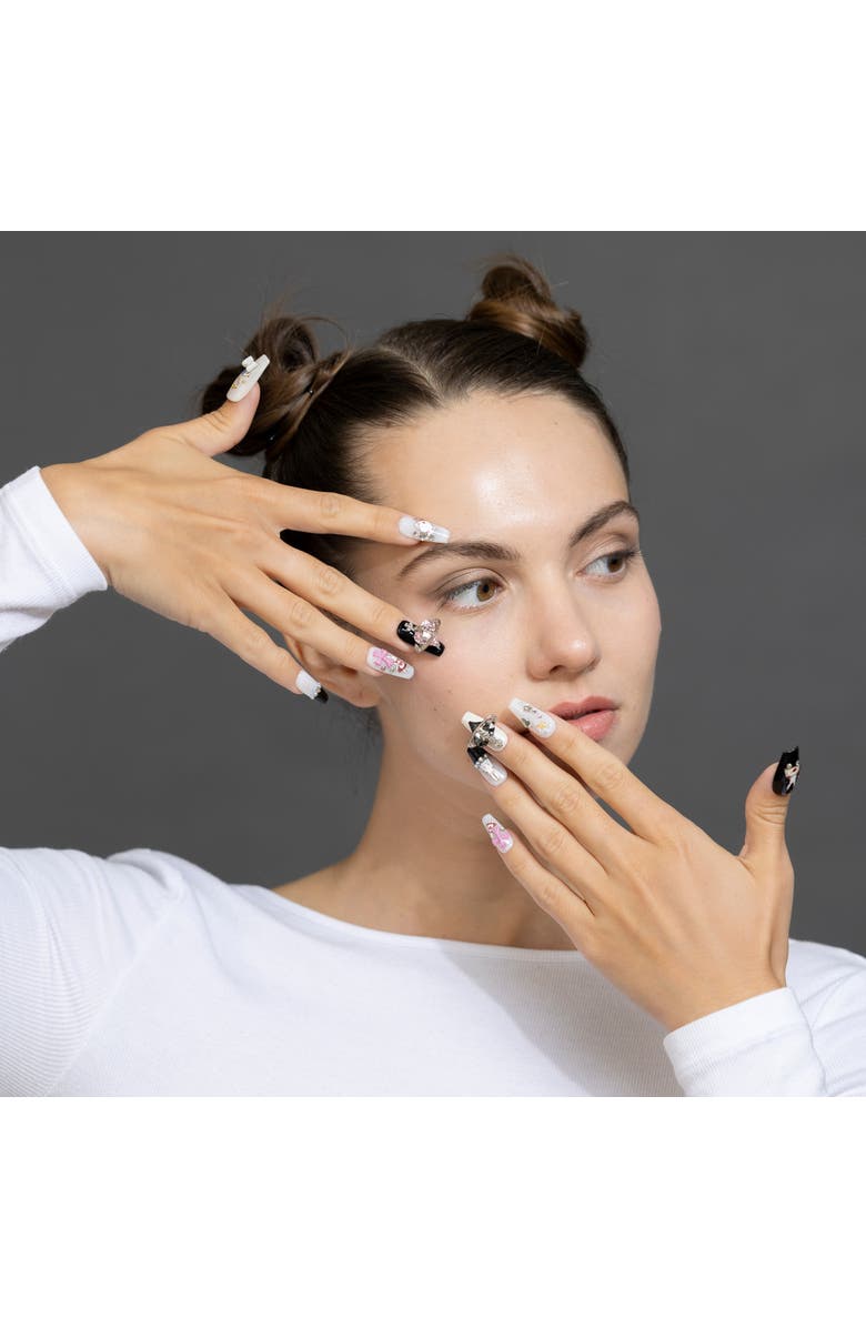 3H Nails Whimsical Charm Luxury Handmade Press On Nails, Main, color, Black, White