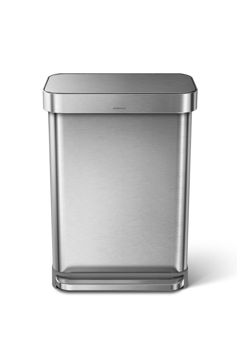 simplehuman 55L rectangular step can with liner pocket, Alternate, color, Brushed