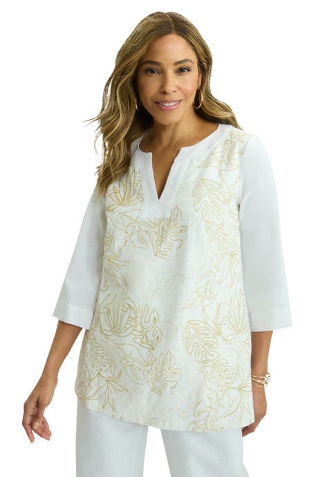 Linen V-Neck Embroidered Tunic (Plus Available)