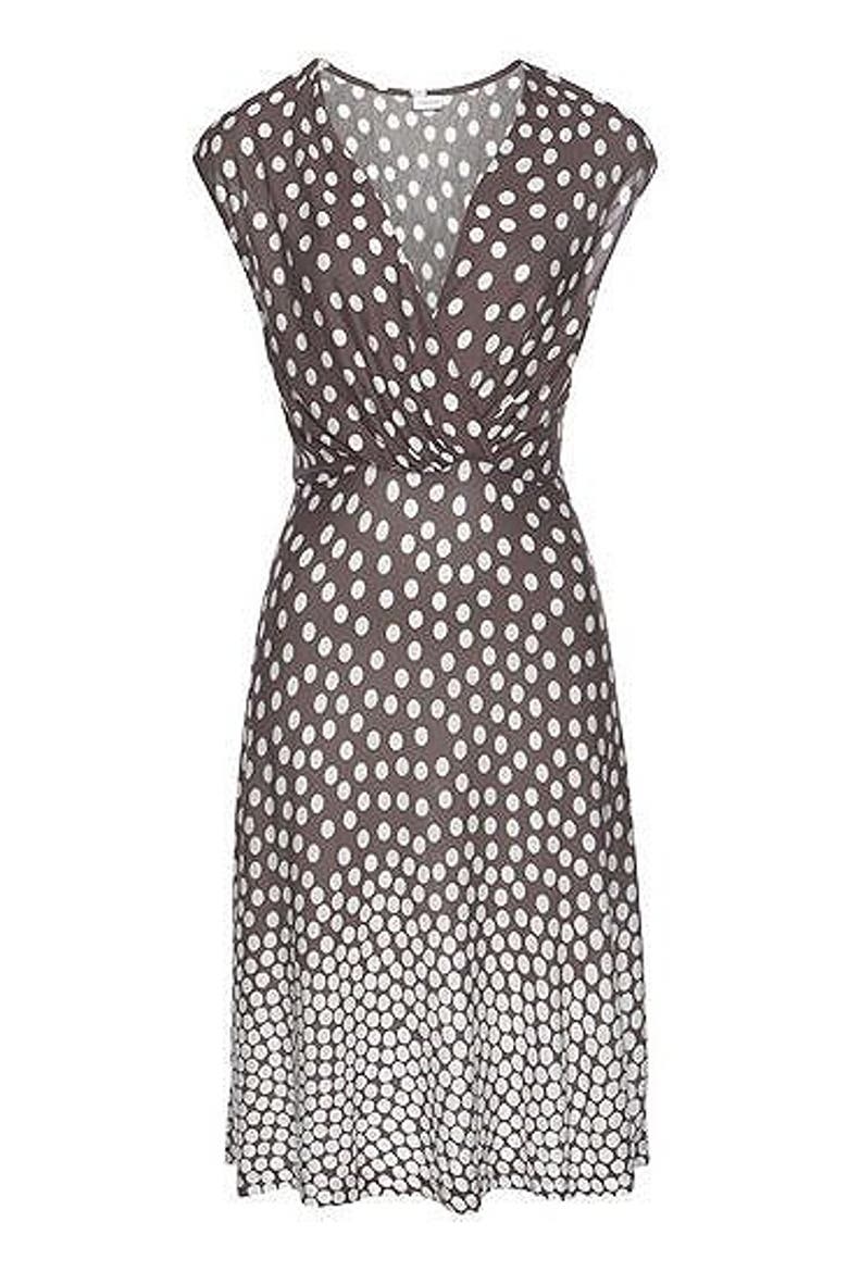 Polka Dot V-Neck Dress, Alternate, color, Brown Multi