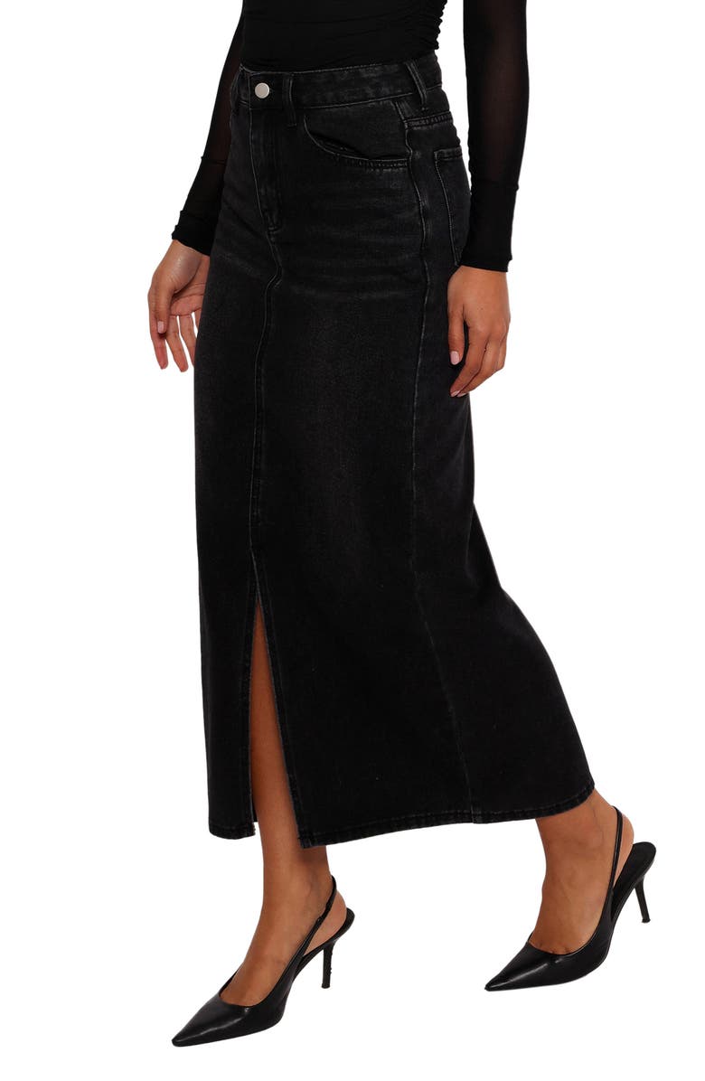 Petal & Pup Dana Front Slit Denim Midi Skirt, Alternate, color, Black Wash