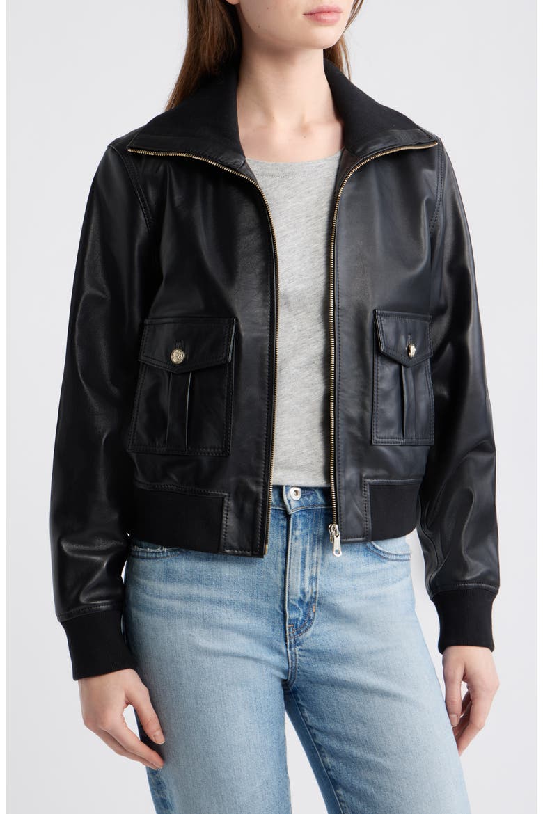 Short Leather Jacket, Main, color, BLACK