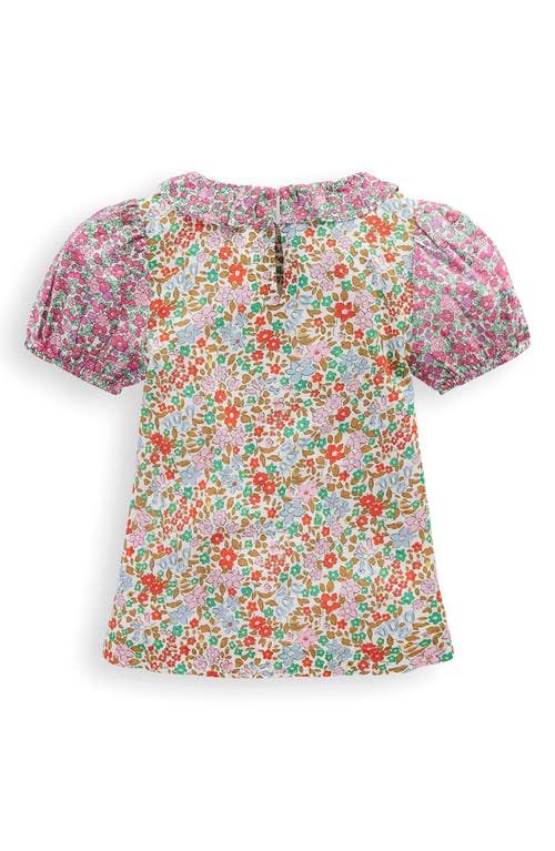 Mini Boden Kids' Ruffle Puff Sleeve Smocked Yoke Cotton Top In Green