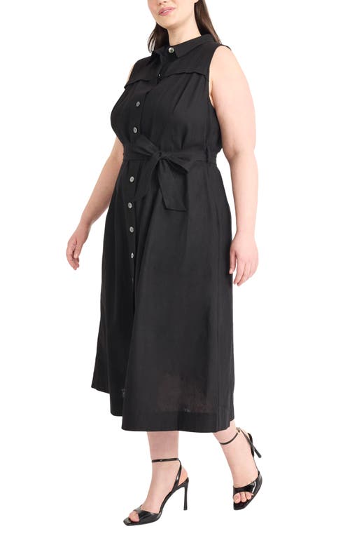 Maggy London Tie Waist Sleeveless Maxi Shirtdress