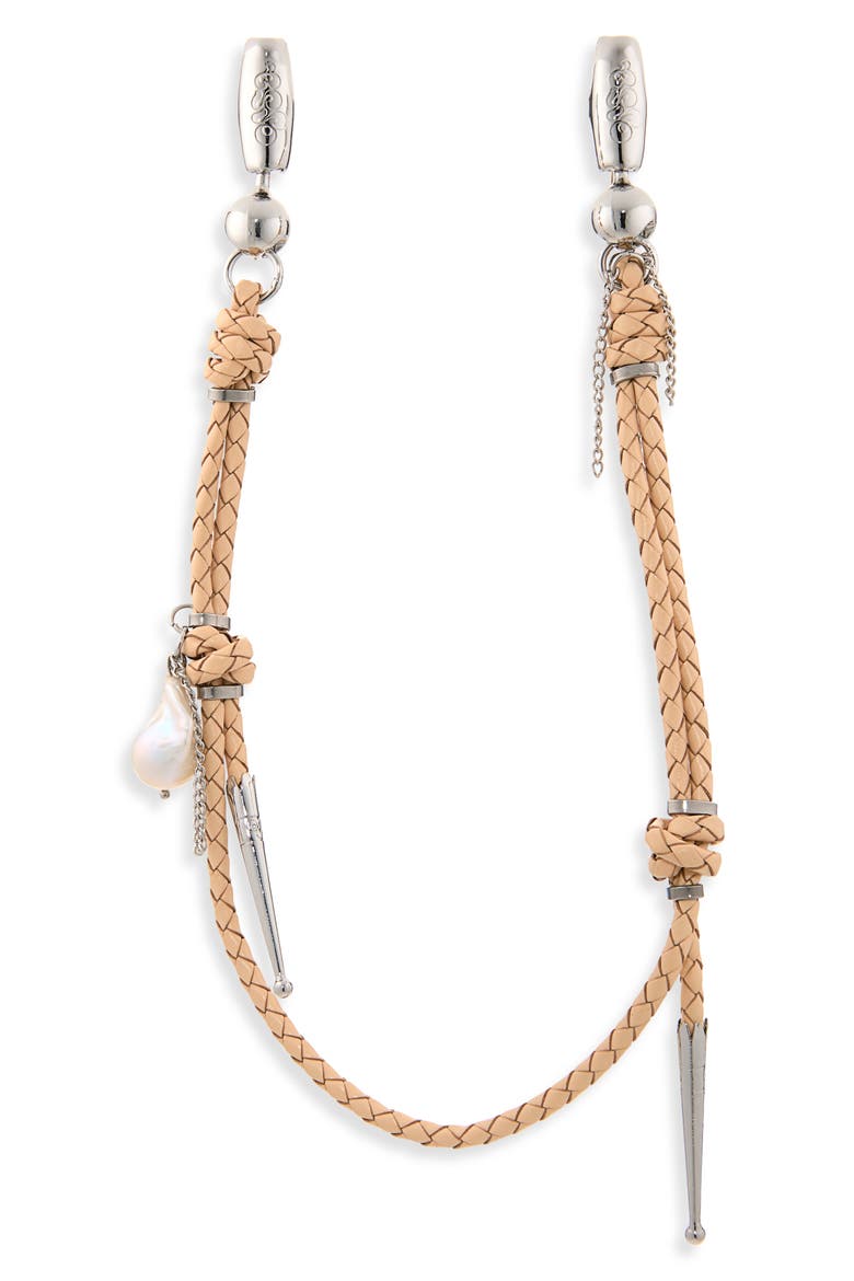 Leather & Pearl Bolo Tie, Main, color, NATURAL/ PEARL