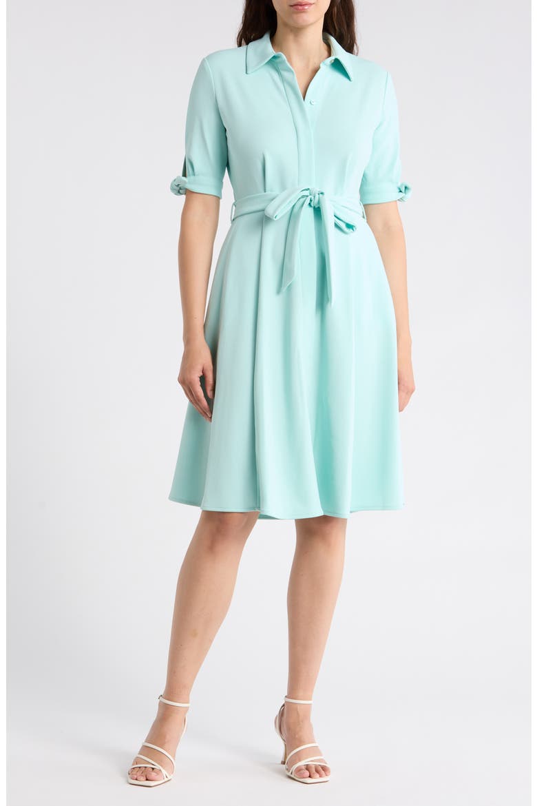 Tie Sleeve Crepe Shirtdress, Main, color, SEA SPRAY