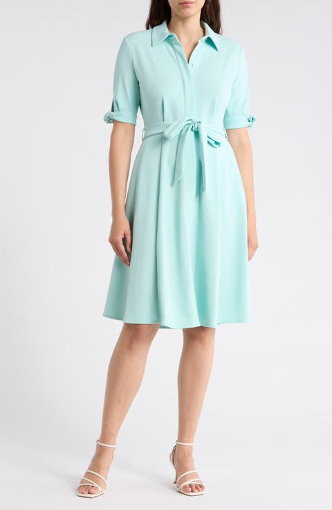 Tie Sleeve Crepe Shirtdress