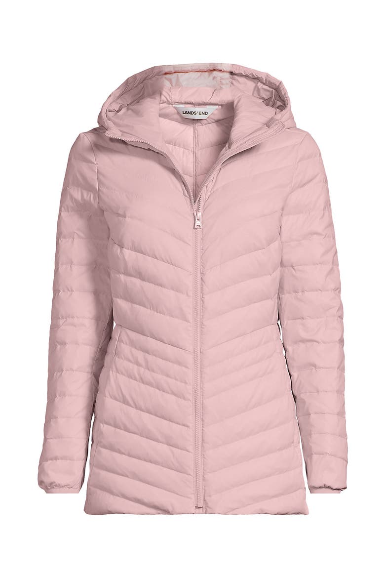 Plus Size Wanderweight Packable Down Hooded Long Jacket, Alternate, color, Light Mauve