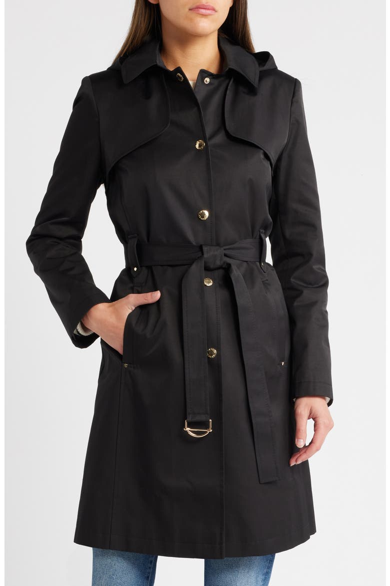 Water Resistant Cotton Blend Coat with Removable Hood, Main, color, BLACK