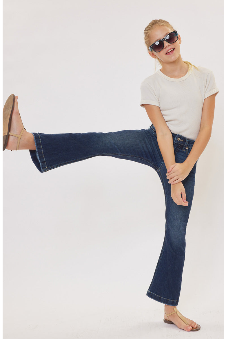 Aster Mid Rise Kids Flare Jeans, Alternate, color, Dark Wash